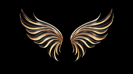 Obraz premium Pair Of Majestic Gold And Black Wings On A Dark Background With Intricate Detail And A Metallic Sheen