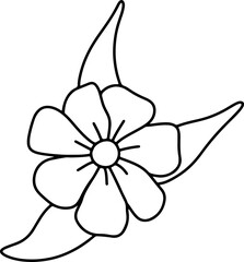 Cute mushroom, flowers, ribbon, cloud coloring page illustration, black white outline coloring book for kids