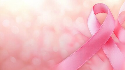 A pink ribbon on a soft blurred background promoting awareness