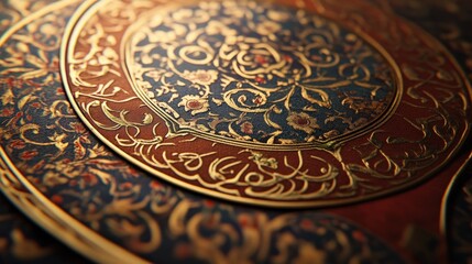Fototapeta premium Ornate decorative design featuring detailed circular gold patterns and colors