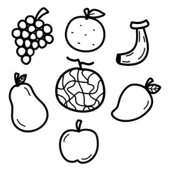 Hand drawn vector illustration type of fruit set icons 