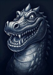 Majestic Scaly Dragon Creature Fierce Grinning Lair Dark Artwork Illustration