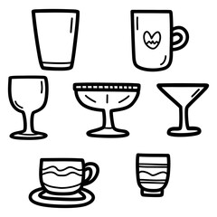 Hand drawn vector illustration type of glass icons set