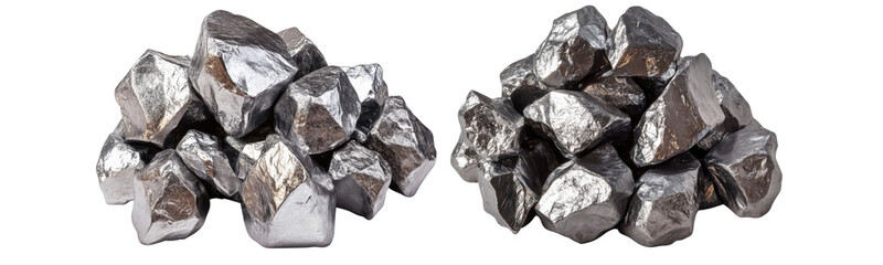 silver metal chunks pile isolated on white background