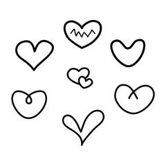 Hand drawn vector illustration set of love heart icons
