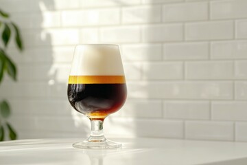 Tulip glass of dark beer. AI generated