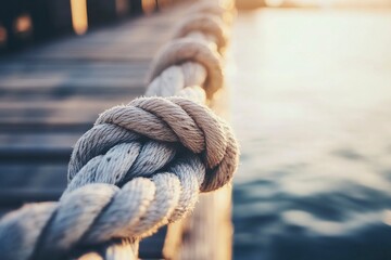 White, thick rope background with a textured, coiled rope pattern. Close-up of a boating rope with multiple strands and a braided design. White background. Textured, white background with a close-up.