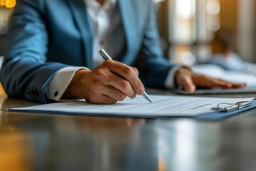 Trusted Real Estate Agent Assisting Client with Contract Form: A Close-Up Perspective