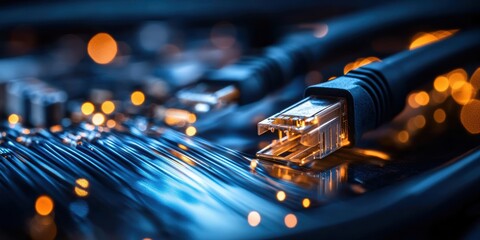 Glowing blue circuit lines illuminate connections in a digital landscape Generative AI