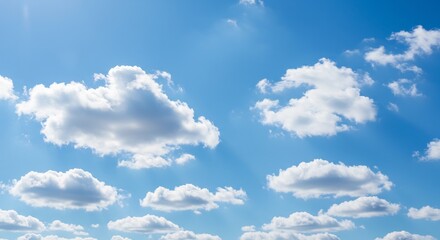 Fototapeta premium Bright Sunlit Sky Fluffy White Clouds. AI Generated
