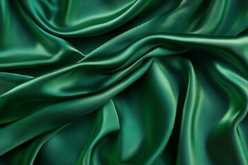 Fototapeta premium Luxurious green silk fabric drape with shadows. AI generated