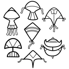 Cute set hand drawn type of kite illustration 