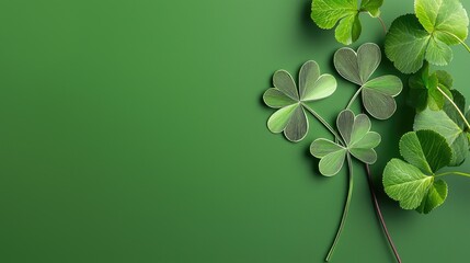 A stylish St. Patricks Day banner featuring a paper-cut four-leaf clover on a vibrant green backdrop