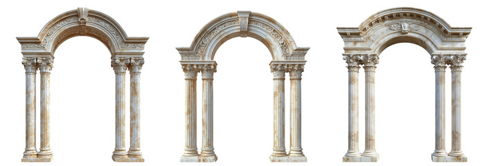 stone archway with columns on transparent background