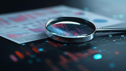 Magnifying Glass Over Data Chart Examining Financial Information In Dark Setting