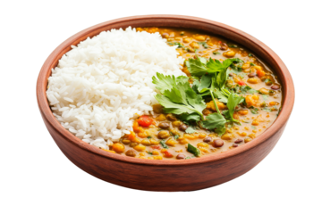 Laotian or lam stew with sticky rice isolated on transparent white background