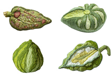 Artistic depiction of unique green vegetables botanical garden illustration natural setting close-up culinary inspiration