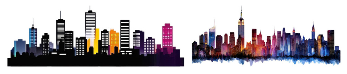 colorful city skyline illustration on white background