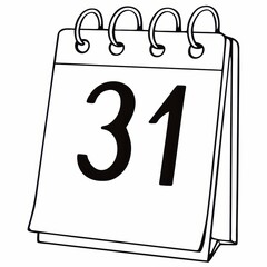 Minimalist black and white desk calendar illustration with number 31 featuring spiral binding