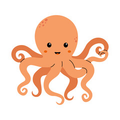 Cute orange octopus with big eyes and curly tentacles against a white background