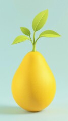 A yellow fruit with a green leaf on top