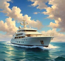 Fototapeta premium Illustration of sailboat yaht in ocean.