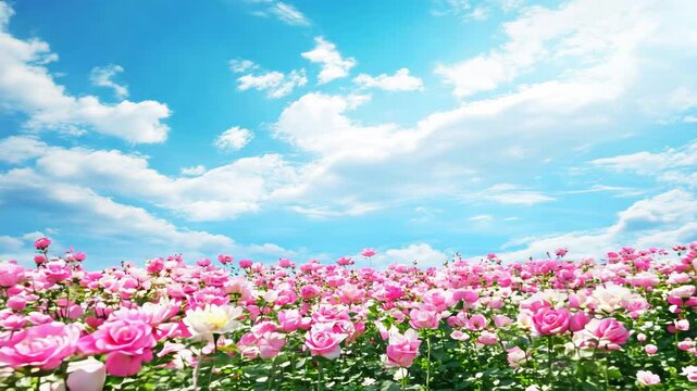 花が咲く広大なローズガーデン