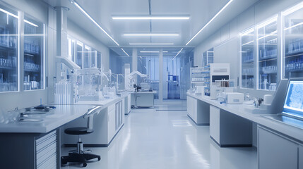 Sterile biotech lab with automated machines producing