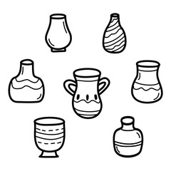 Hand drawn vector illustration set of vases