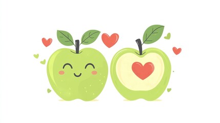 Cute cartoon apples in love, showing affection