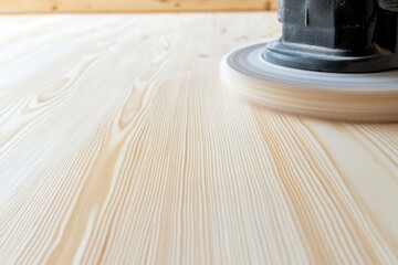 Sanding machine smoothing wooden floor, creating a smooth and polished surface.