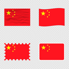 China national flag in four different styles.
