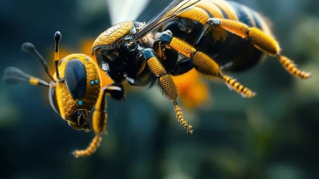 The robot bee flew from flower to flower, helping to pollinate plants and support ecosystems.