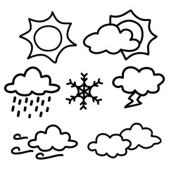 Hand drawn vector illustration set of weather