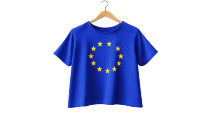 T shirt with european union flag on hanger isolated on white background