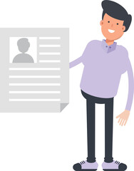 Male Character Holding Job Application Document

