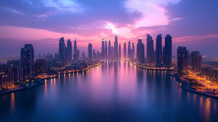 Fototapeta premium Dubai Skyline Sunrise over Canal