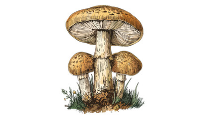 Vector mushroom illustration, old botanical mushroom drawing, isolated on transparent background, vintage fungi sketch, hand-drawn mushroom engraving © aura studio