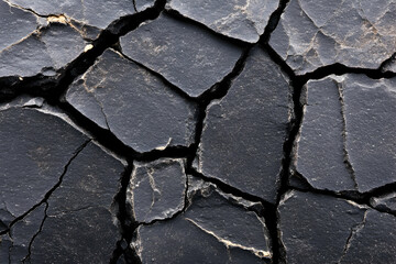 Fototapeta premium Cracked Black Rock Dark rock fragments with deep, jagged separations