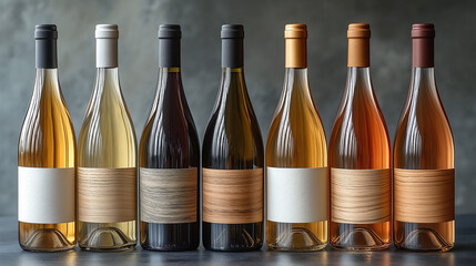 Close-Up of Wine Bottles in an Elegant Row, Textures Amplified by Gentle Overhead Illumination
