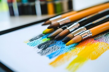 Fototapeta premium Colorful Paintbrushes and Vibrant Palette