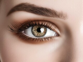Fototapeta premium Beautiful woman eye with long eyelashes. Close-up. Closeup of beautiful woman's eye. Perfect make-up. Macro shot