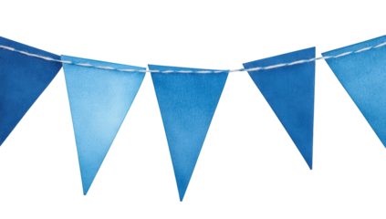 a string of blue paper bunting flags arranged in a gradient from dark to light ideal for decoration at events or celebrations