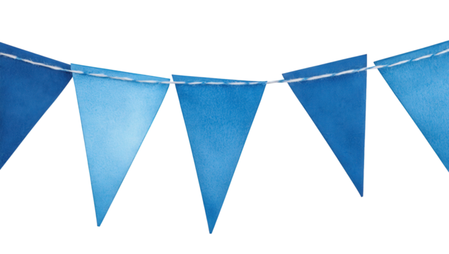 a string of blue paper bunting flags arranged in a gradient from dark to light ideal for decoration at events or celebrations