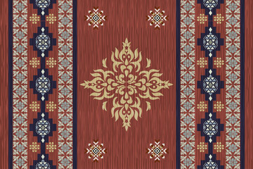 thai art seamless pattern. Ethnic South Western decor style. Ikat Boho geometric ornament. Vector seamless pattern. Mexican blanket, rug. Woven carpet