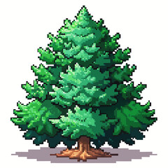Pixel Art Evergreen Tree Retro Pixelated Pine Illustration for Game Design