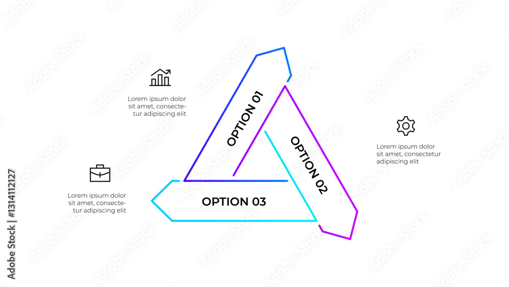 Aufkleber outline arrows infographic arranged in a circular cascading layout, highlighting 3 options. ideal fo