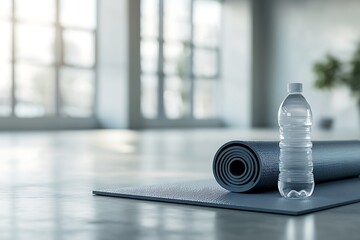 Yoga Mat and Water Bottle in a Studio