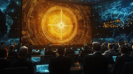 Global Cybersecurity Briefing with Futuristic Data Interface