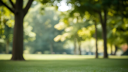 The image features a defocused tree in a park garden, framed by a tranquil natural setting